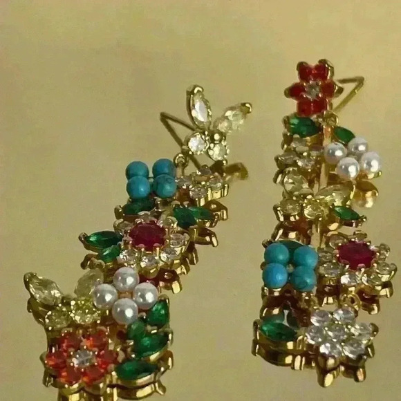 2 inch long drop earrings 18k over sterling silver with amazing crystal stones🌸 - Picture 3 of 4